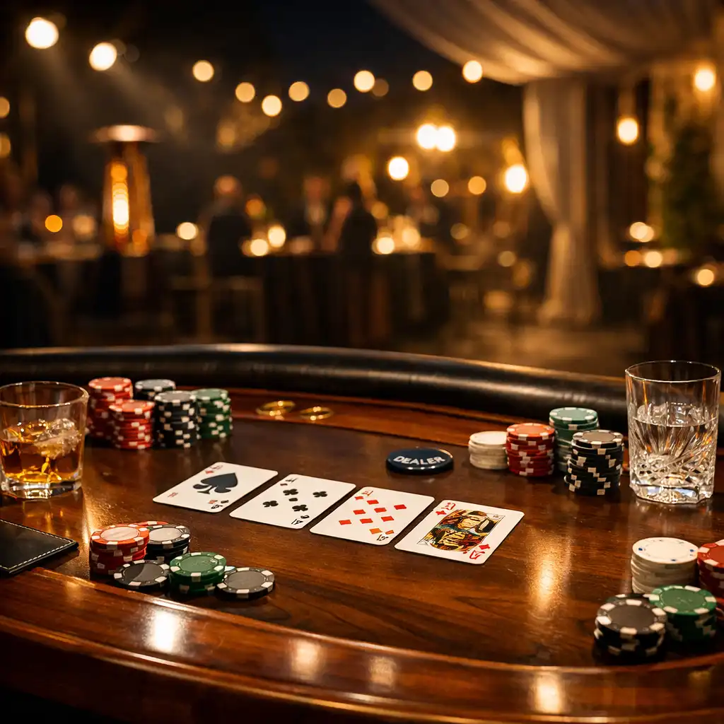 Elegancki stół pokerowy przygotowany na ekskluzyjny wieczór kasynowy offline