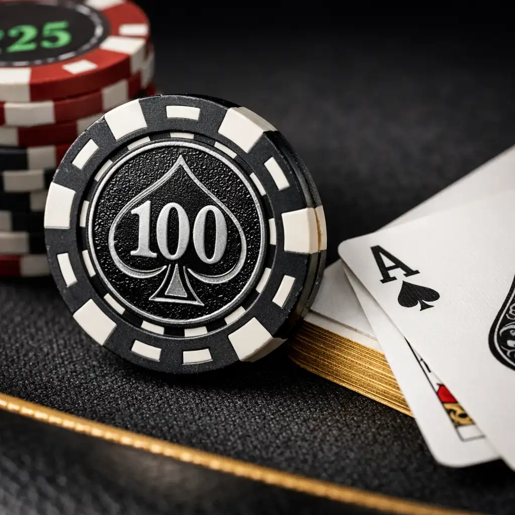 Zbliżenie na profesjonalne żetony i karty pokerowe używane podczas wieczoru LuminaPassage