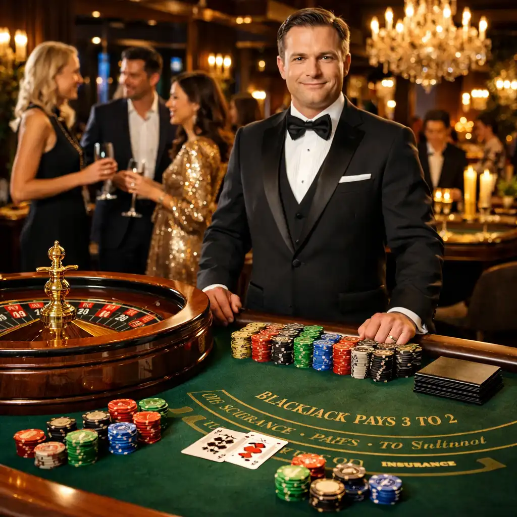 Profesjonalne stoły do ruletki i blackjacka w eleganckiej aranżacji LuminaPassage